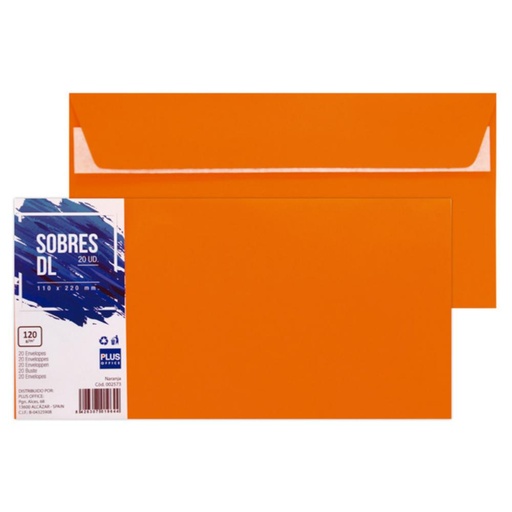 [002573] SOBRE PLUS 110x220 NARANJA 20ud