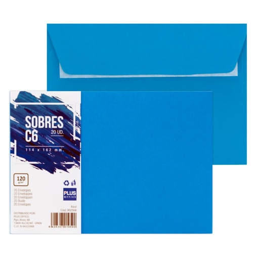 [002568] SOBRE C6 PLUS OFFICE 114X162 MM 120G AZUL 20 UD.