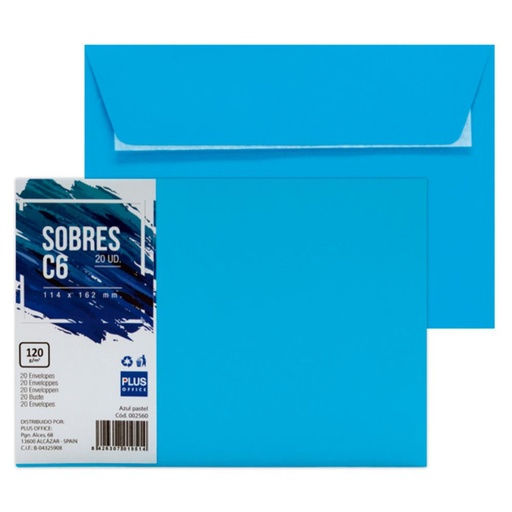 [002560] SOBRE PLUS 114*162 AZUL PASTEL 20ud