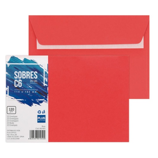 [002563] SOBRE PLUS 114*162 ROJO 20ud