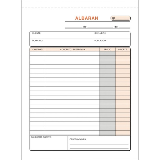 [001397] TALONARIOS ALBARAN CUARTO DUPLICADO T-120