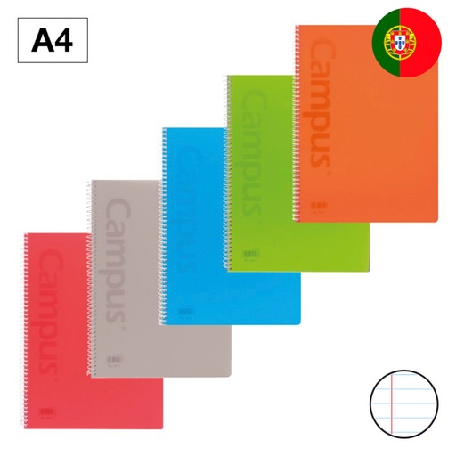 [003171] BLOC ESPIRAL CAMPUS A4 T.PLASTICO 80H 90G RAYADO HORIZONTAL DOBLE MARGEN COLORES TENDENCIA