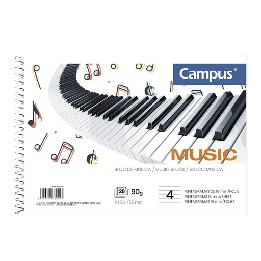 [630206] BLOC MUSICA CAMPUS A5 20H 90G PENTAGRAMAS 16MM