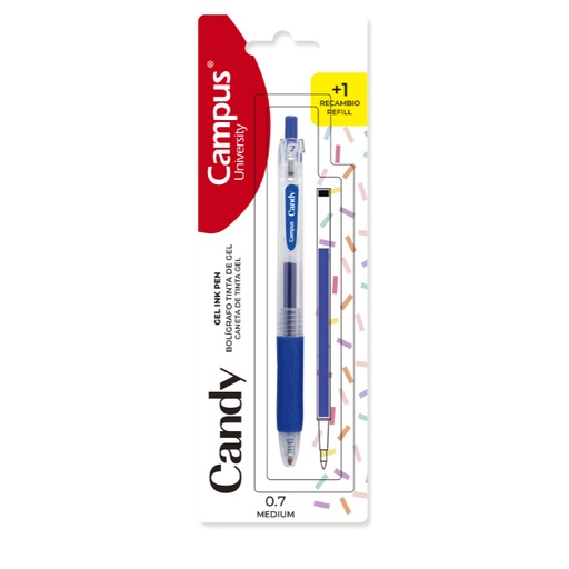 [081728] BOLÍGRAFO TINTA GEL CAMPUS CANDY BLÍSTER AZUL + RECAMBIO