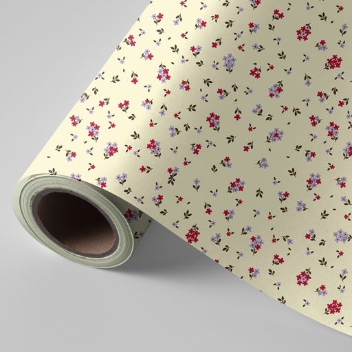 [972684] PAPEL REGALO BOBINA 31CM FLORECILLAS FONDO CREMA