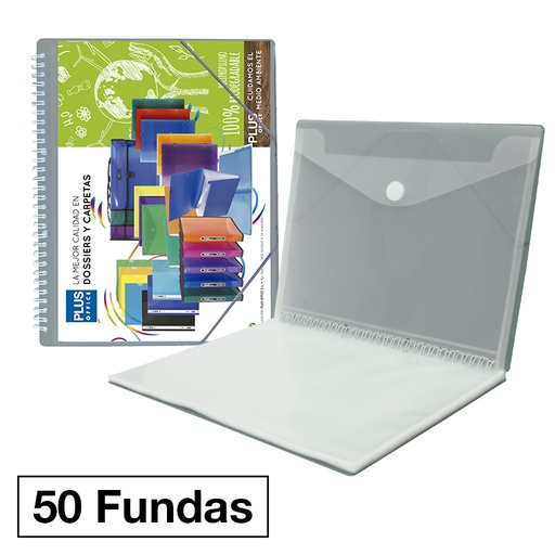 [181238] CARPETA FUNDAS PLUS ESPIRAL GOMA 50F GRIS