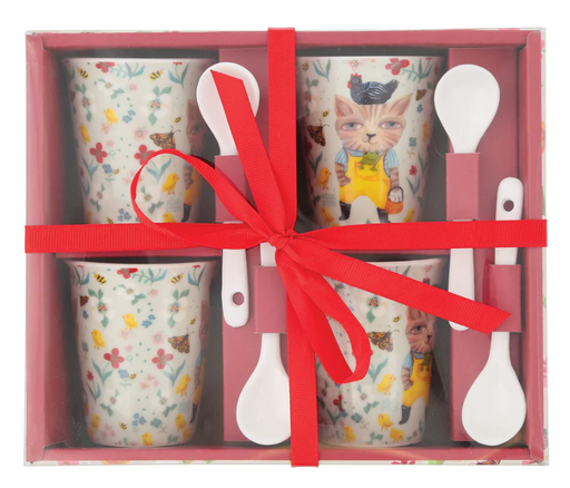 [973602] JGO.4 TAZAS A JUEGO C/CUCHARAS DE GATO
