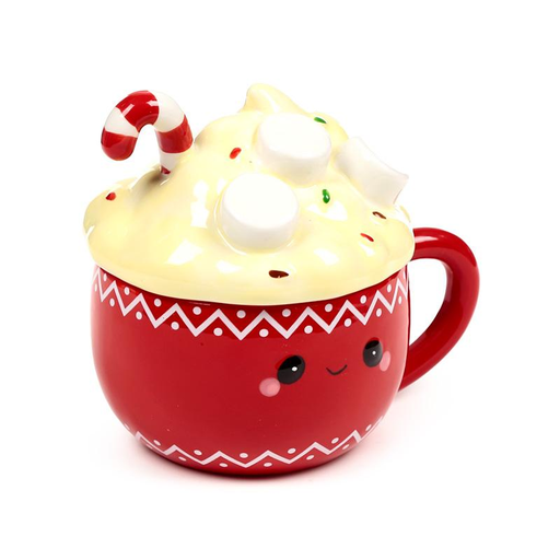 [973888] TAZA DE CERAMICA C/TAPA FOODIEMALS CHOCOLATE CALIENTE NAVIDAD