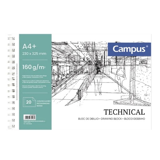 [600660] BLOC DIBUJO CAMPUS A4+ 20H 160G RECUADRO
