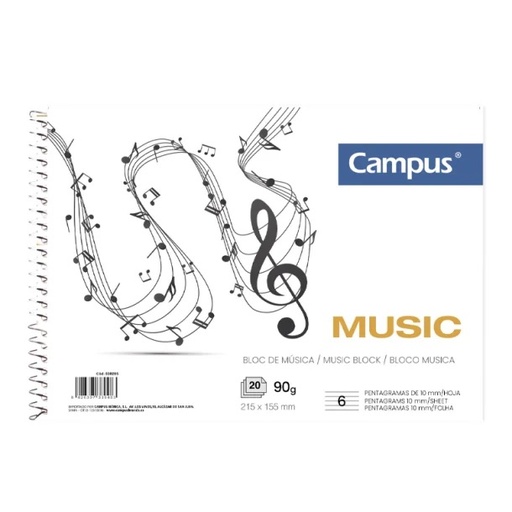 [630205] BLOC MUSICA CAMPUS A5 20H 90G 10 PENTAGRAMAS