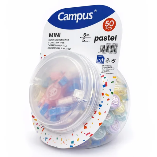 [081855] CORRECTOR EN CINTA CAMPUS MINI COLORES PASTEL 5MM X 6M EXPOSITOR 50 UD.
