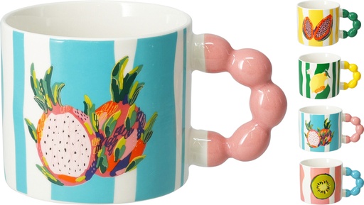 [972420] TAZA PORCELANA FRUTAS 340ML 4MOD