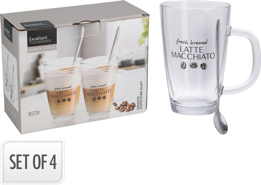 [999187] TAZAS LATTE MACCHIATO 4PCS (2 TAZAS+2 CUCHARAS)