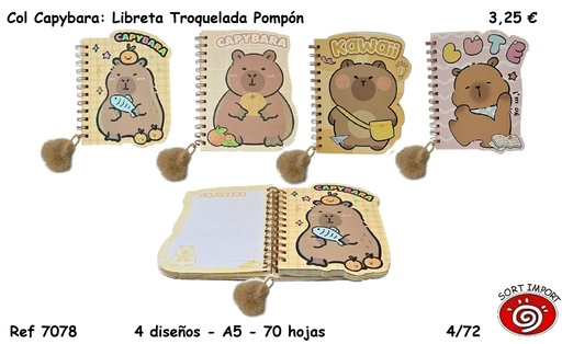 [999366] COL CAPYBARA: LIBRETA TROQUELADA POMPON