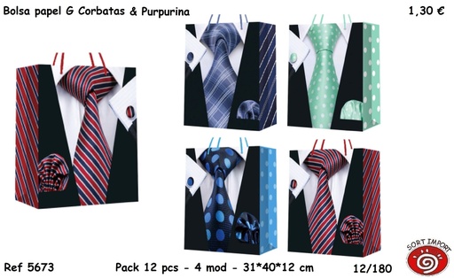 [999383] BOLSA REGALO PAPEL G CORBATAS