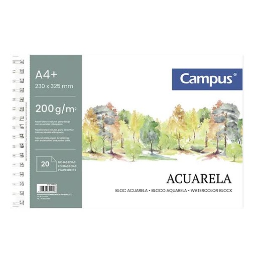 [600662] BLOC DIBUJO CAMPUS ACUARELA A4+ ESPIRAL MICROPERF. 20H 200G LISO