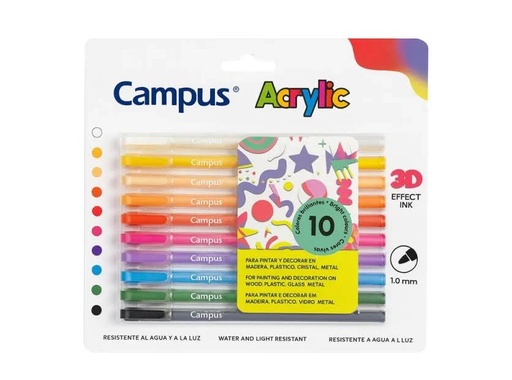 [081814] ROTULADORES ACRILICOS CAMPUS ACRYLIC 3D BLISTER 10 COLORES
