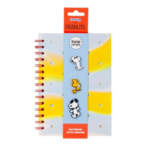 [1000032] LIBRETA A5 DE PAPEL RECICLADO A RAYAS CON CHARMS DE PEANUTS SNOOPY & WOODSTOCK