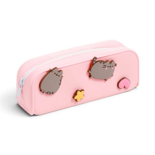 [1000066] ESTUCHE DE SILICONA CON CHARMS DE GATO PUSHEEN ESTRELLAS Y CORAZONES