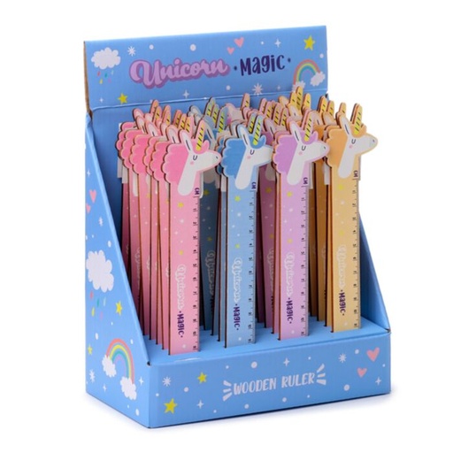 [1000087] REGLA DE MADERA CON FORMA UNICORNIO MAGICO 15CM