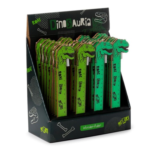 [1000088] REGLA DE MADERA CON FORMA DINOSAURIO DINOSAURIA 15CM