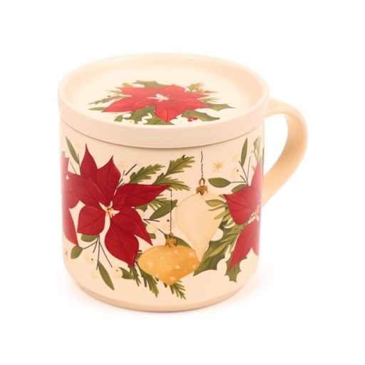 [1000109] TAZA DE PORCELANA Y POSAVASOS NAVIDAD BOTANICA