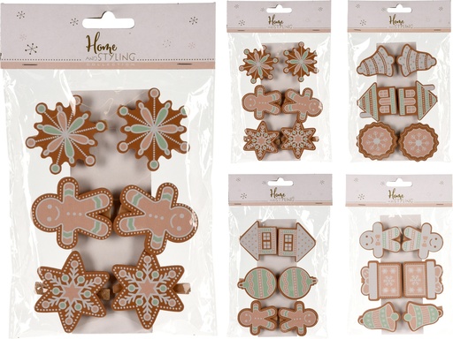 [000946] PINZAS MADERA NAVIDAD 4MOD ROSA