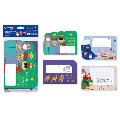 [001428] ETIQUETAS ADHESIVAS GRANDES 4 UD REYES MAGOS