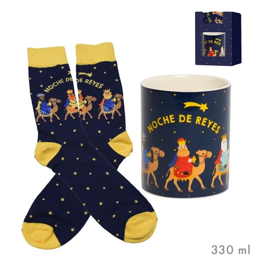 [001806] TAZA EN CAJA CON CALCETINES REYES MAGOS