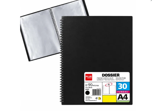 [181442] CARPETA DOSSIER PLUS OFFICE ESPIRAL A4 30 FUNDAS NEGRO