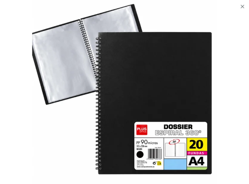 [181441] CARPETA DOSSIER PLUS OFFICE ESPIRAL A4 20 FUNDAS NEGRO